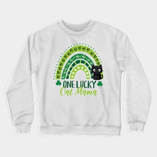 One Lucky Cat Mama Shamrock Rainbow Crewneck Sweatshirt